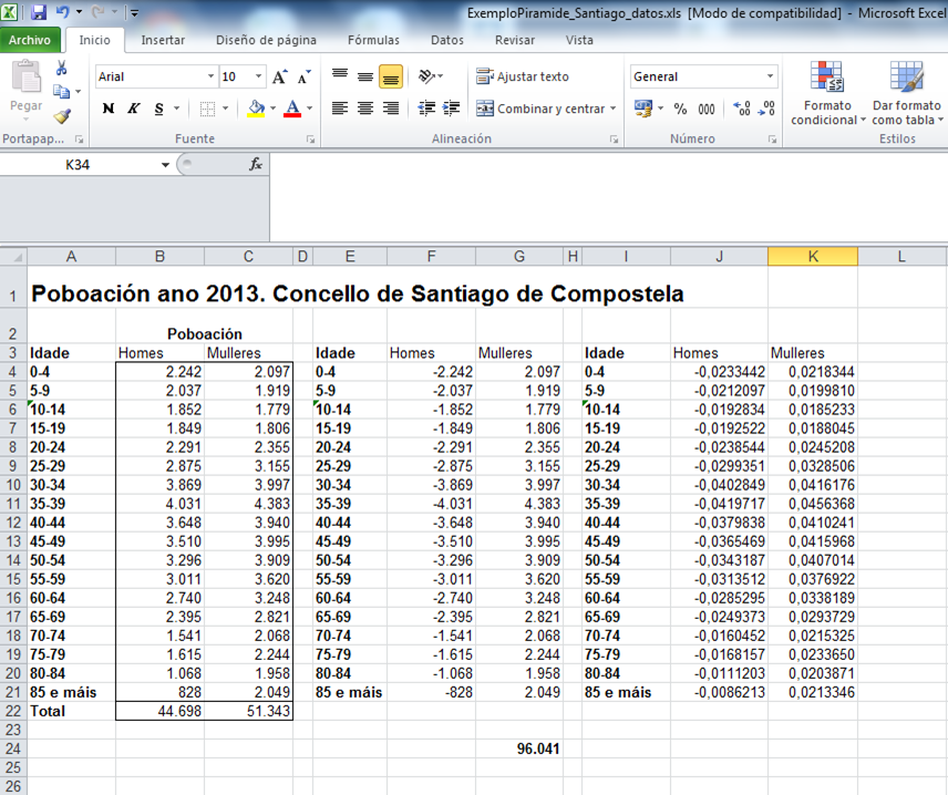 Pirámide Excel. Paso 2