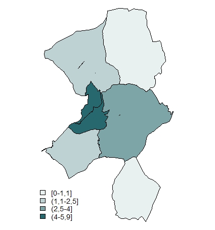 Porcentaxe de poboación estranxeira por distritos