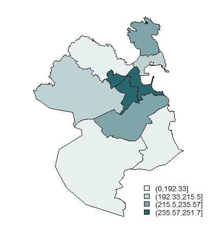 Número de pensionistas por mil habitantes por distritos